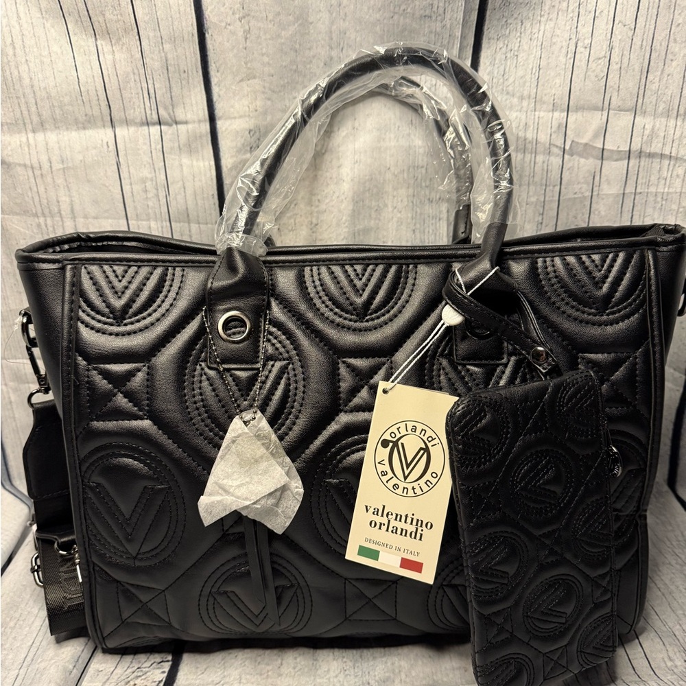 Valentino Orlandi Black Quilted Tote Bag